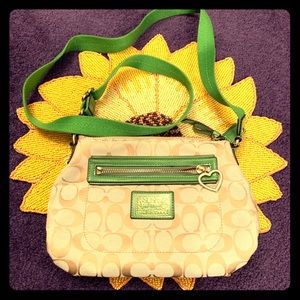 Coach Retro Tan Crossbody with Lime Green Straps